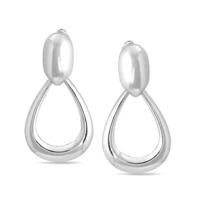 Rhodium Teardrop Clip-On Earrings