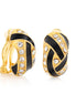 Gold-Tone Metal Black Enamel Crystal Stud Earrings