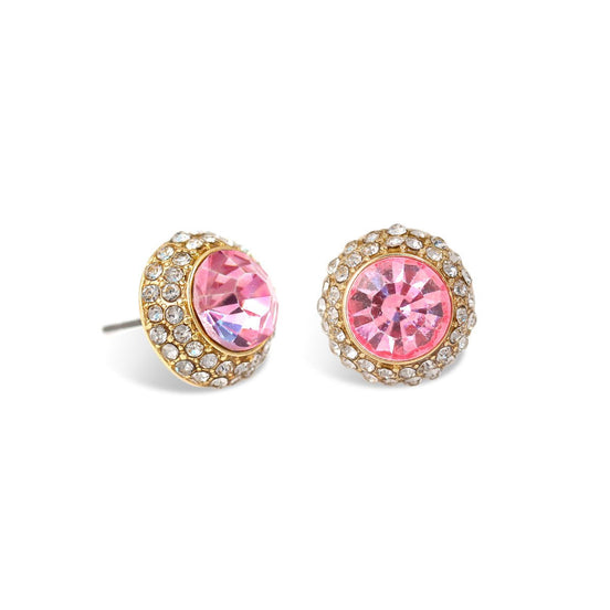 ASSORTED COLORS OF ROUND CRYSTAL WITH RHINESTONES W\GOLD POST EARRINGS #HNE87183GD (0805470095910)(ND7/AD21)