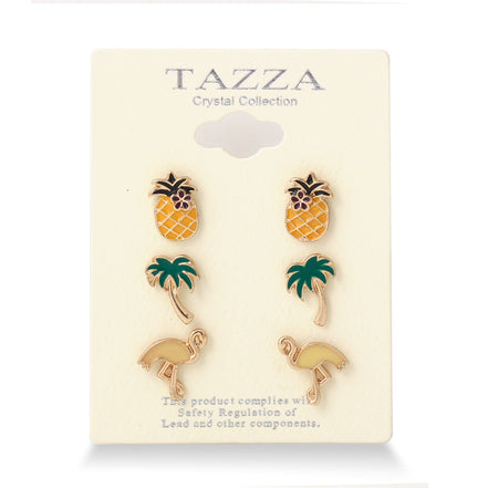 Gold Epoxy Tropical Set Of 3 Post Earrings