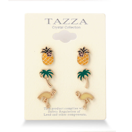Gold Epoxy Tropical Set Of 3 Post Earrings