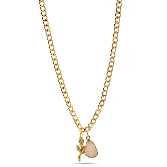 Gold Druzy Pendant Adjustable Length Gold Chain Necklace