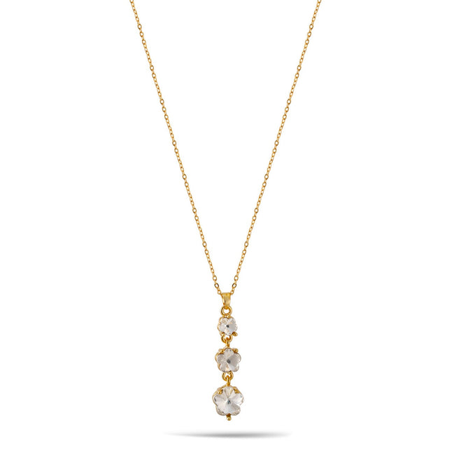 Gold Crystal Flower Pendant Adjustable Length Chain Necklace