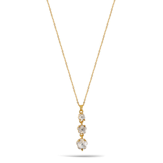 Gold Crystal Flower Pendant Adjustable Length Chain Necklace