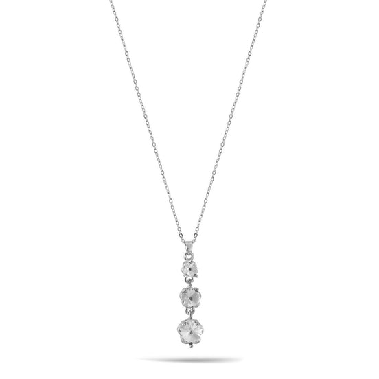 Silver Crystal Flower Pendant Adjustable Length Chain Necklace