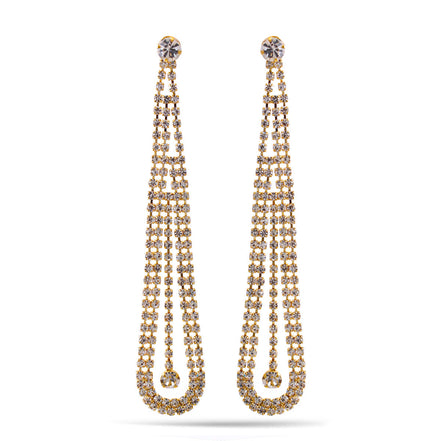 Gold Rhinestone Crystal Tassel Long Earrings