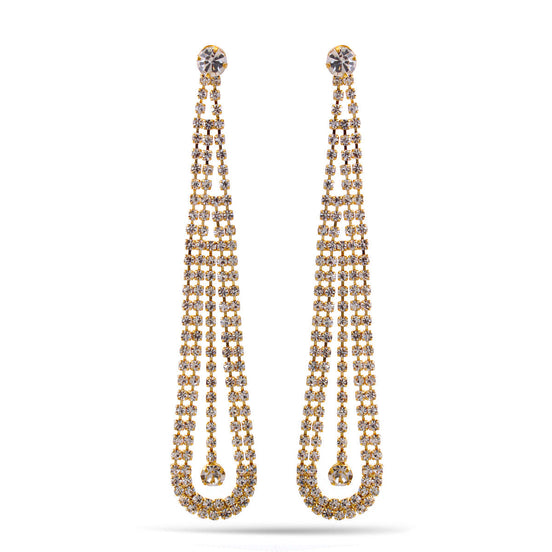 Gold Rhinestone Crystal Tassel Long Earrings