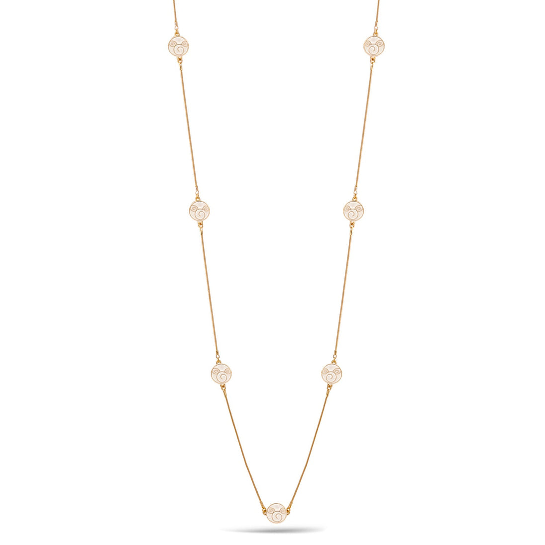 Gold Cream Round Epoxy Adjustable Length Long Necklace
