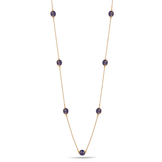 Gold Navy Round Epoxy Adjustable Length Long Necklace