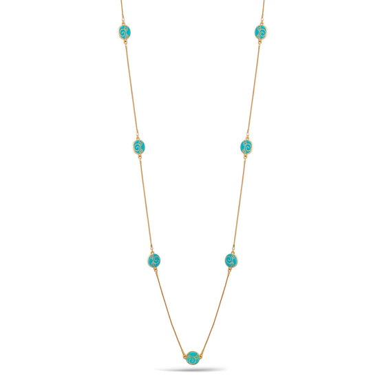 Gold Turquoise Round Epoxy Adjustable Length Long Necklace