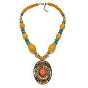 FWNK-1907-16 Gold amber turquoise Statement necklace (IF18)