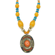 FWNK-1907-16 Gold amber turquoise Statement necklace (IF18)