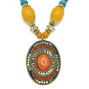 FWNK-1907-16 Gold amber turquoise Statement necklace (IF18)