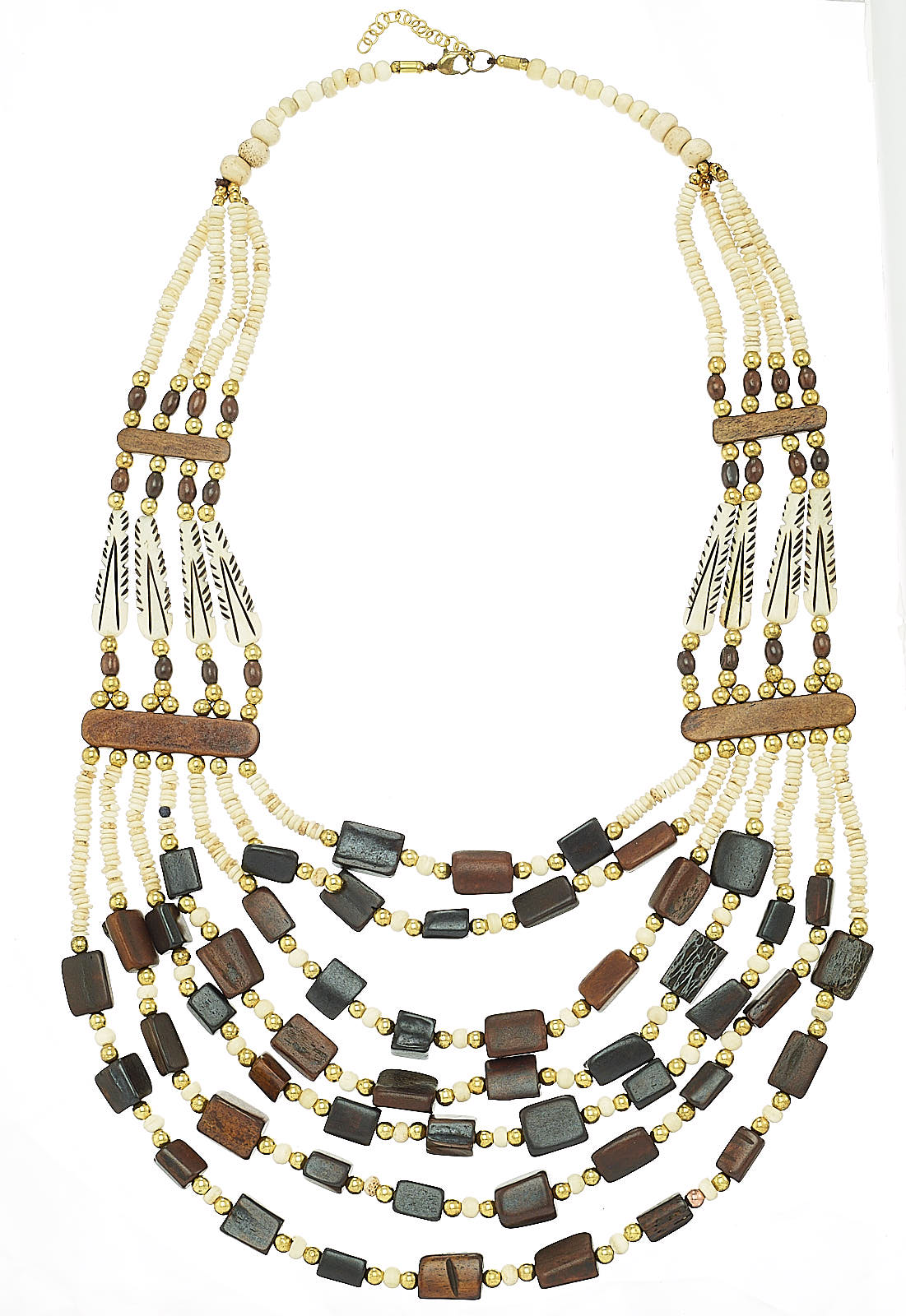 MULTI LAYERED WOOD AND BONE NECKLACE #FWNK-1907-17