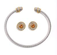 TWO TONE CRYSTAL CABLE CUFF BRACELET AND EARRINGS SET #JJSET-1961 (AI24)