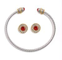 TWO TONE CRYSTAL CABLE CUFF BRACELET AND EARRINGS SET #JJSET-1961 (AI24)