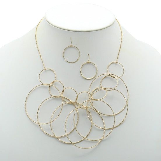 GOLD INTER LOCK ROUND NECKLACE AND EARRINGS SET#SQMJY1104NEG (ME2)