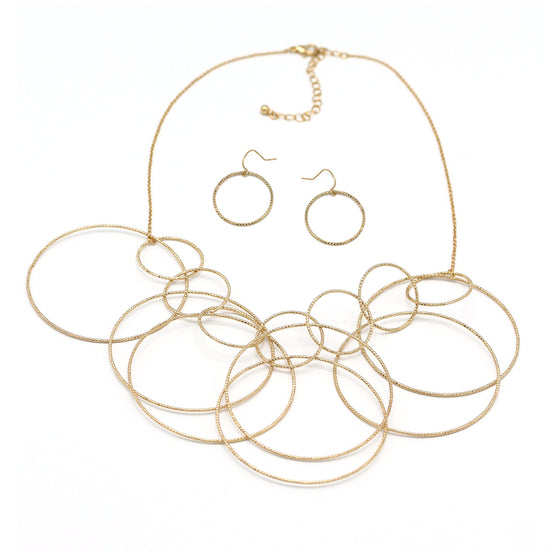 GOLD INTER LOCK ROUND NECKLACE AND EARRINGS SET#SQMJY1104NEG (ME2)