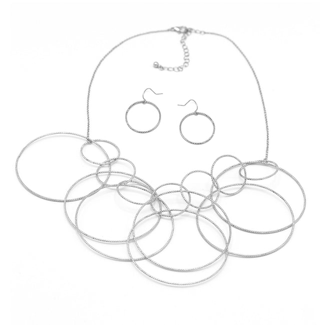 SILVER INTERLOCK ROUND NECKLACE AND EARRINGS SET #SQMJY1104NES (MD3)