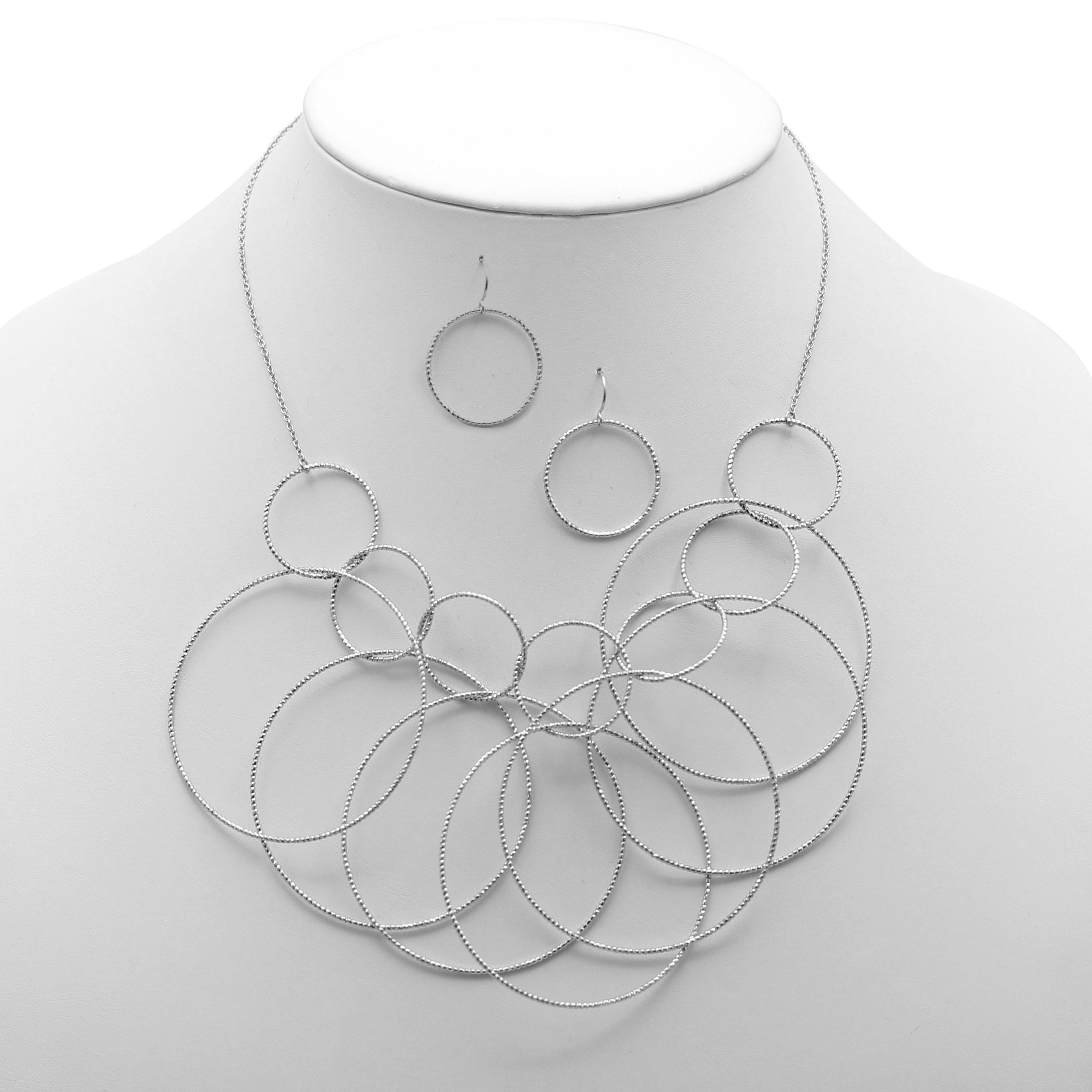 SILVER INTERLOCK ROUND NECKLACE AND EARRINGS SET #SQMJY1104NES (MD3)