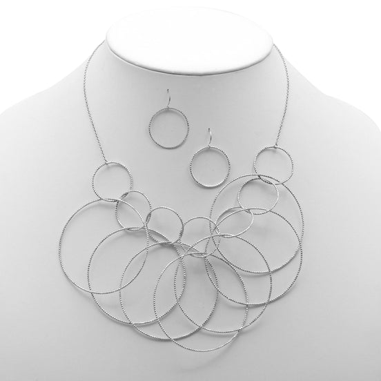 SILVER INTERLOCK ROUND NECKLACE AND EARRINGS SET #SQMJY1104NES (MD3)