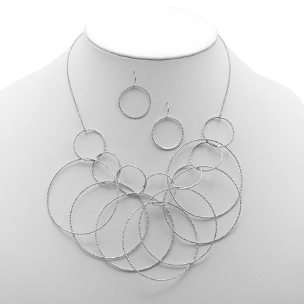 SILVER INTERLOCK ROUND NECKLACE AND EARRINGS SET #SQMJY1104NES (MD3)