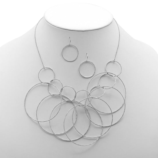 SILVER INTERLOCK ROUND NECKLACE AND EARRINGS SET #SQMJY1104NES (MD3)