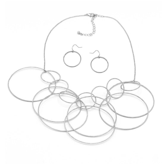 SILVER INTERLOCK ROUND NECKLACE AND EARRINGS SET #SQMJY1104NES (MD3)