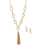 GOLD RECTANGLE LINK CHAIN TASSEL NECKLACE AND EARRING SET #SQ321-11088G