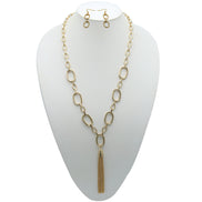 GOLD RECTANGLE LINK CHAIN TASSEL NECKLACE AND EARRING SET #SQ321-11088G