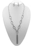 SILVER RECTANGLE LINK CHAIN TASSEL NECKLACE AND EARRING SET #SQ321-11088S