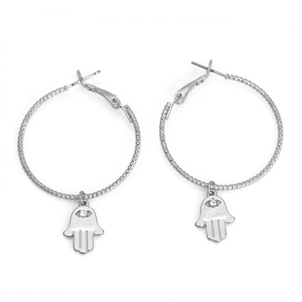 SILVER HAMSA CHARM EARRINGS #SQMJY1105-1S (MG2)