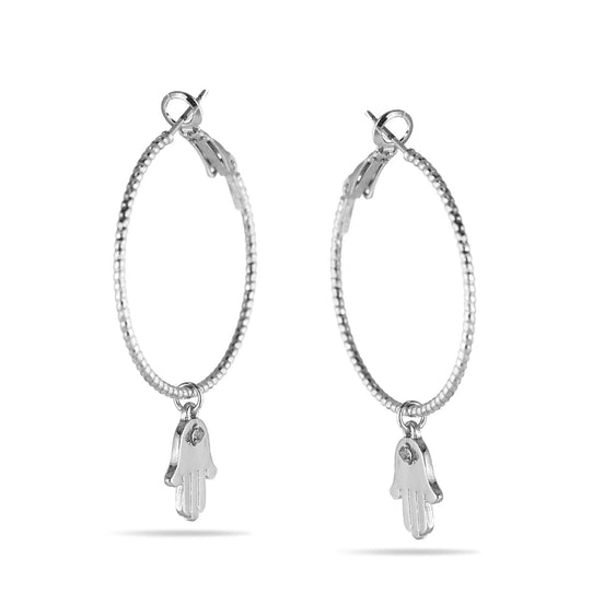 SILVER HAMSA CHARM EARRINGS #SQMJY1105-1S (MG2)