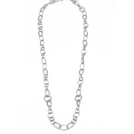 SILVER LINK CHAIN LONG NECKLACE#SQGN20010301S (IH15)
