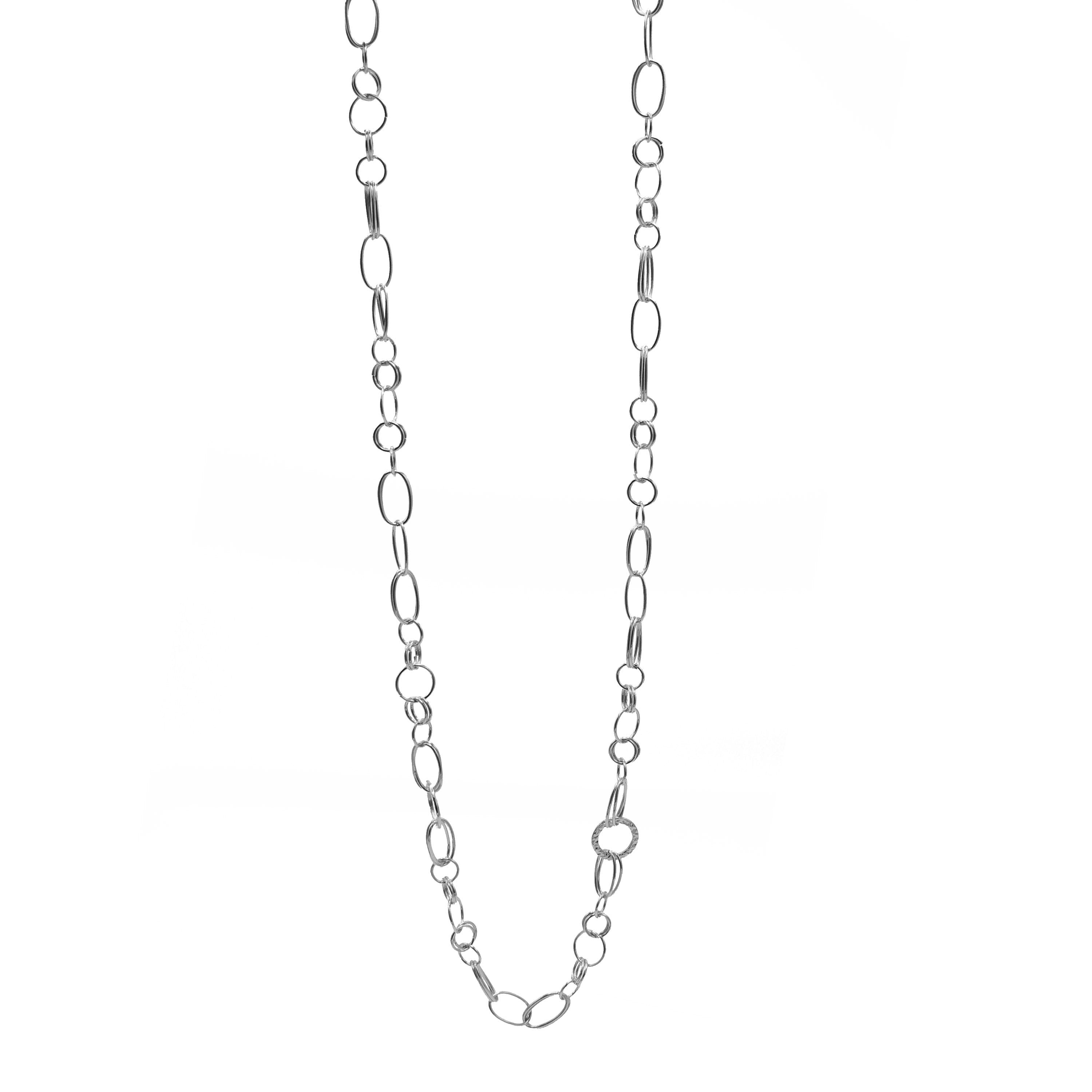 SILVER LINK CHAIN LONG NECKLACE#SQGN20010301S (IH15)