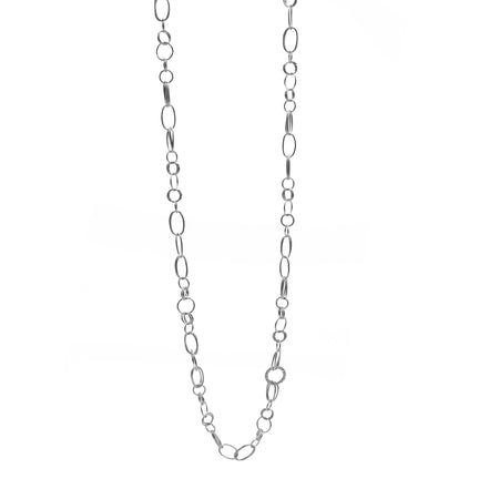 SILVER LINK CHAIN LONG NECKLACE#SQGN20010301S (IH15)
