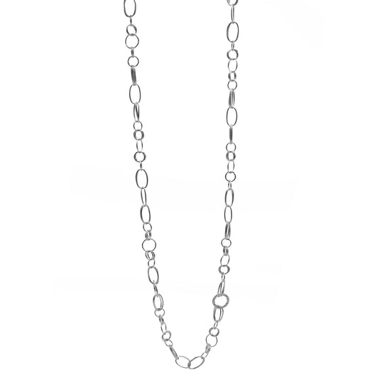 SILVER LINK CHAIN LONG NECKLACE#SQGN20010301S (IH15)