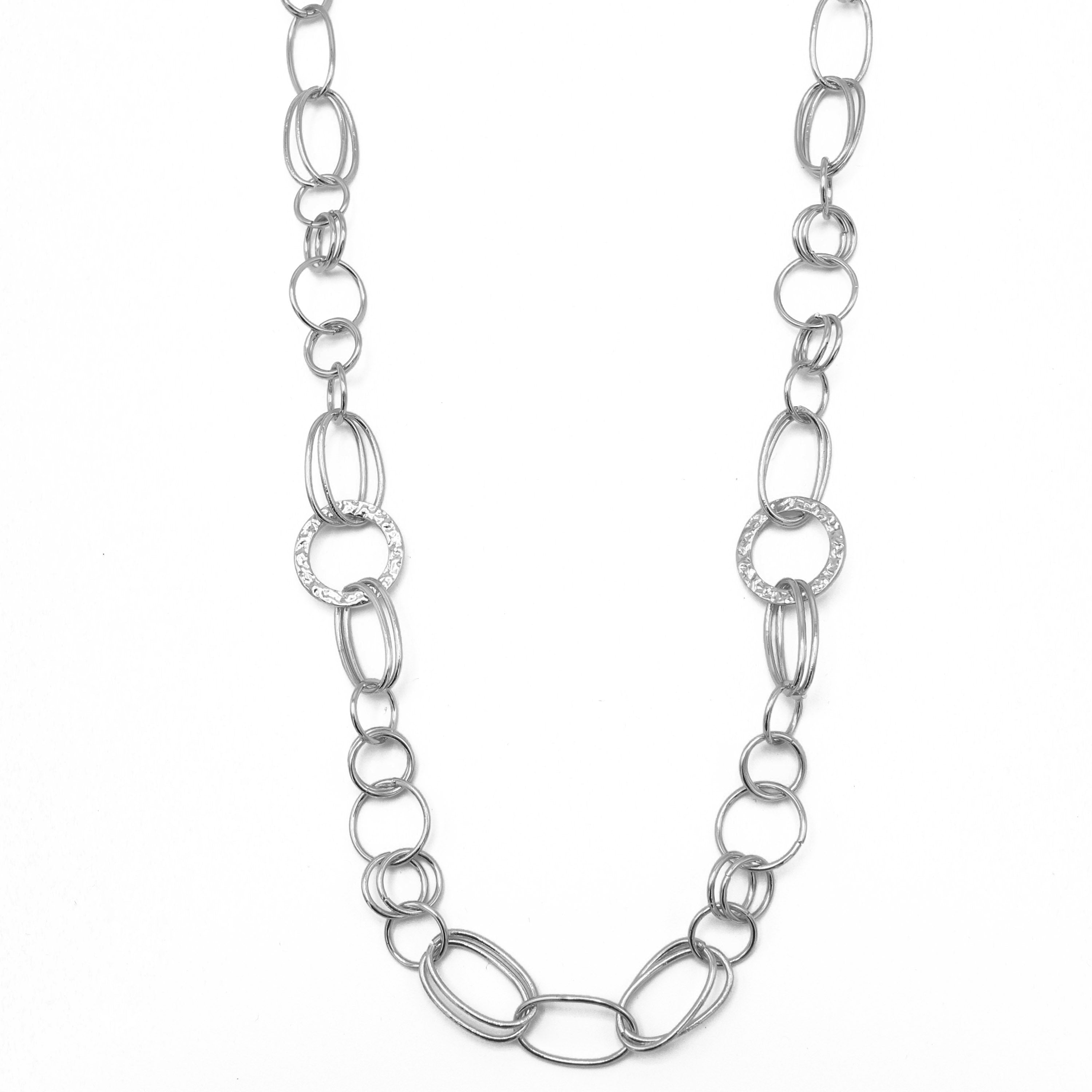 SILVER LINK CHAIN LONG NECKLACE#SQGN20010301S (IH15)