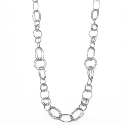 SILVER LINK CHAIN LONG NECKLACE#SQGN20010301S (IH15)