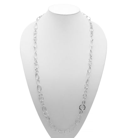 SILVER LINK CHAIN LONG NECKLACE#SQGN20010301S (IH15)