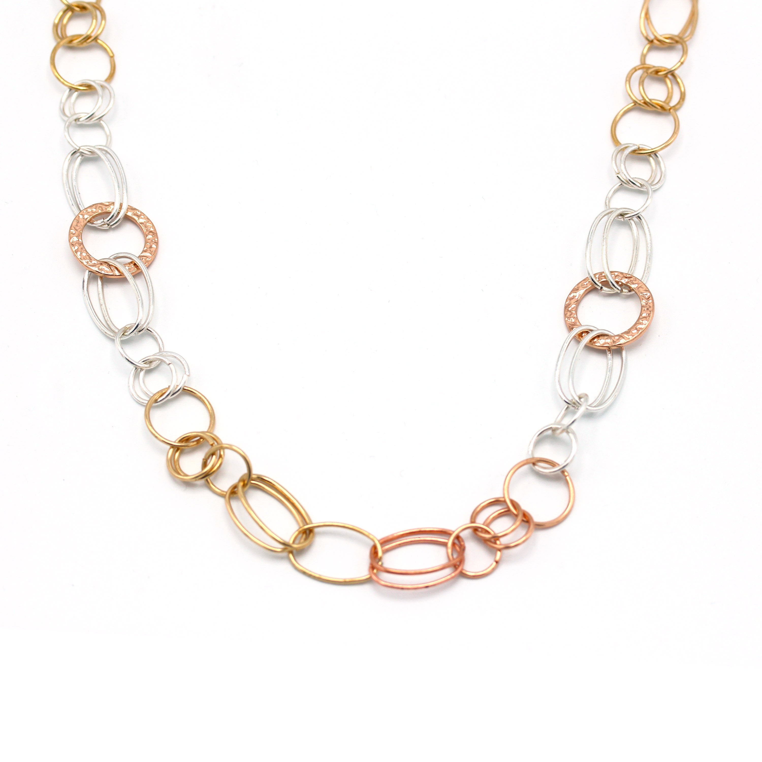 TRI TONE LINK CHAIN LONG NECKLACE#SQGN20010301TR (LINE BA18)