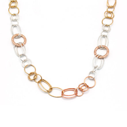 TRI TONE LINK CHAIN LONG NECKLACE#SQGN20010301TR (LINE BA18)