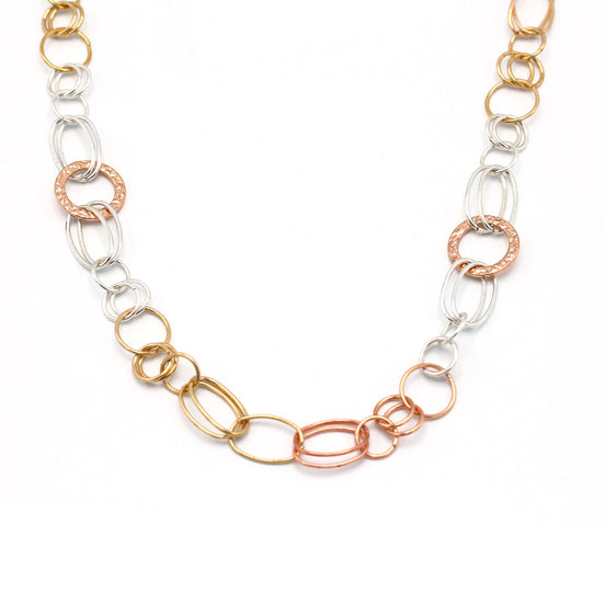 TRI TONE LINK CHAIN LONG NECKLACE#SQGN20010301TR (LINE BA18)