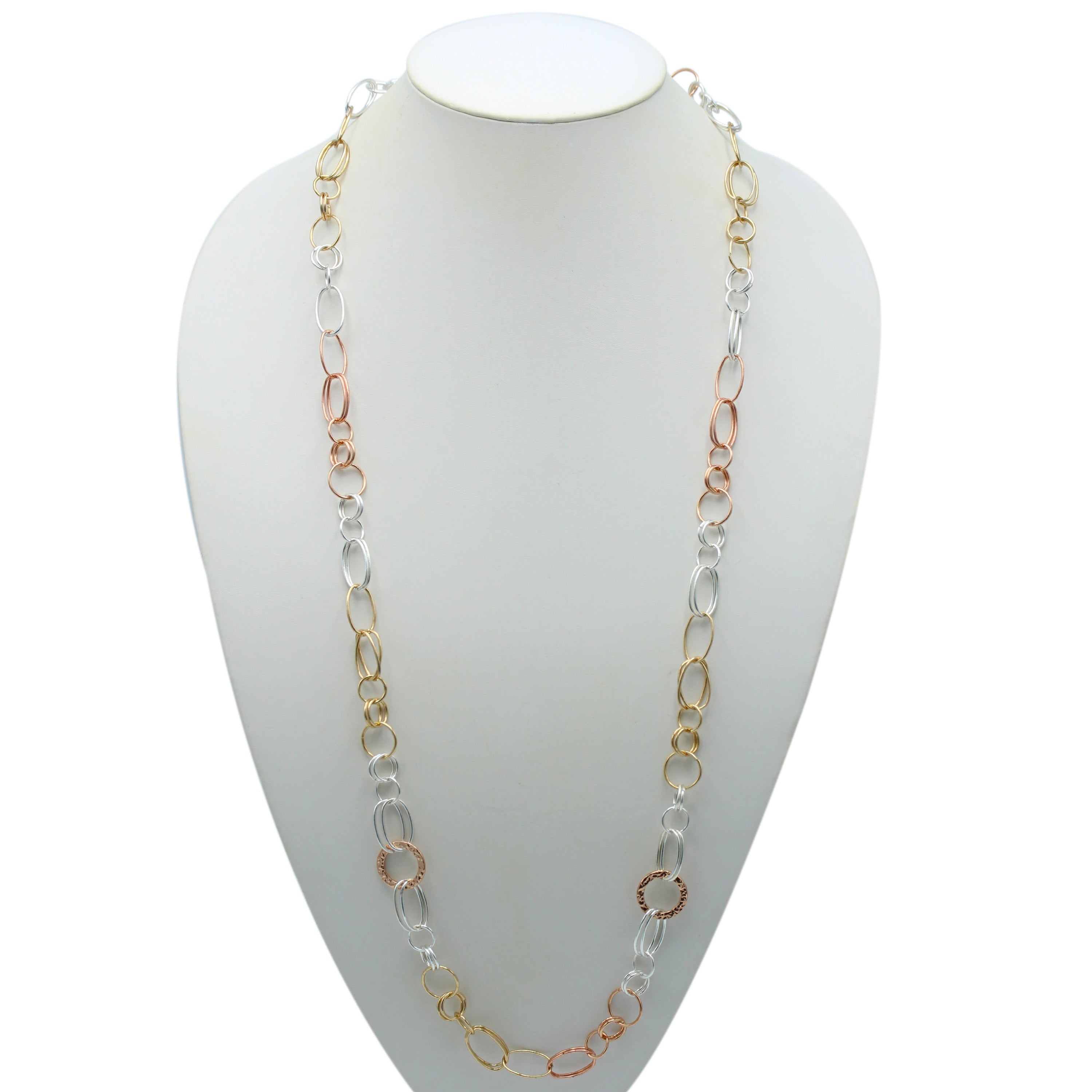TRI TONE LINK CHAIN LONG NECKLACE#SQGN20010301TR (LINE BA18)
