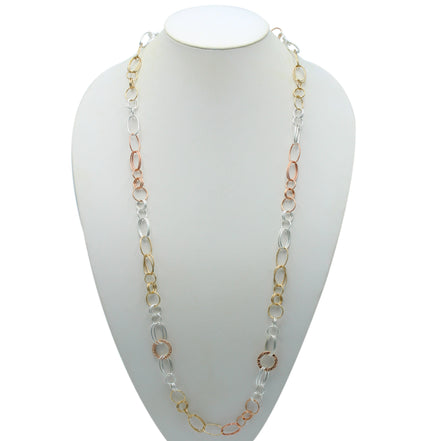 TRI TONE LINK CHAIN LONG NECKLACE#SQGN20010301TR (LINE BA18)