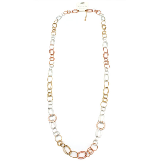 TRI TONE LINK CHAIN LONG NECKLACE#SQGN20010301TR (LINE BA18)