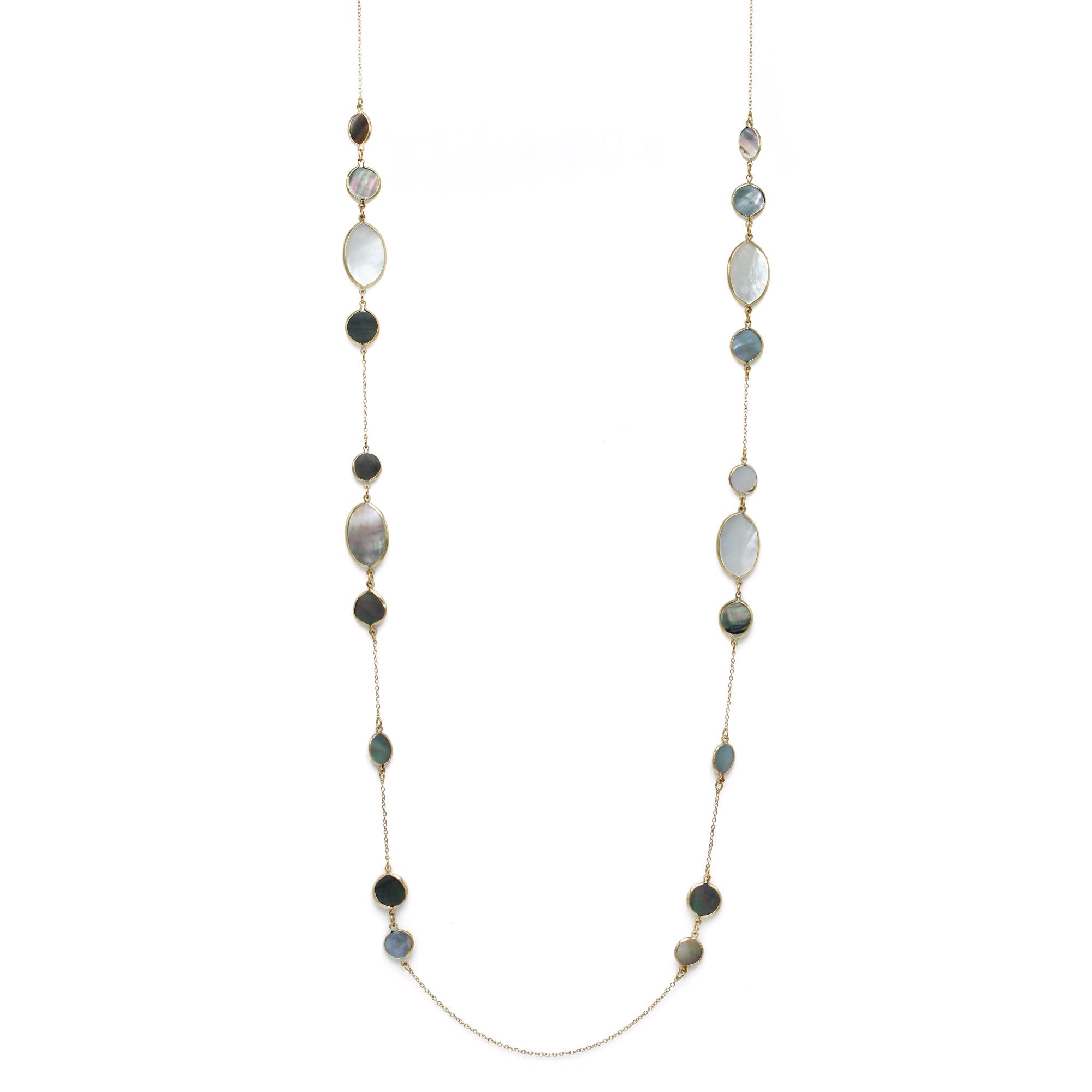 GOLD ABALONE AND MOTHER OF PEARL LONG CHAIN NECKLACE #SQGN20010319AB
