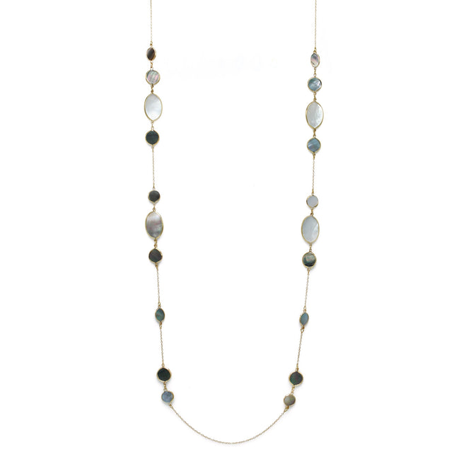 GOLD ABALONE AND MOTHER OF PEARL LONG CHAIN NECKLACE #SQGN20010319AB