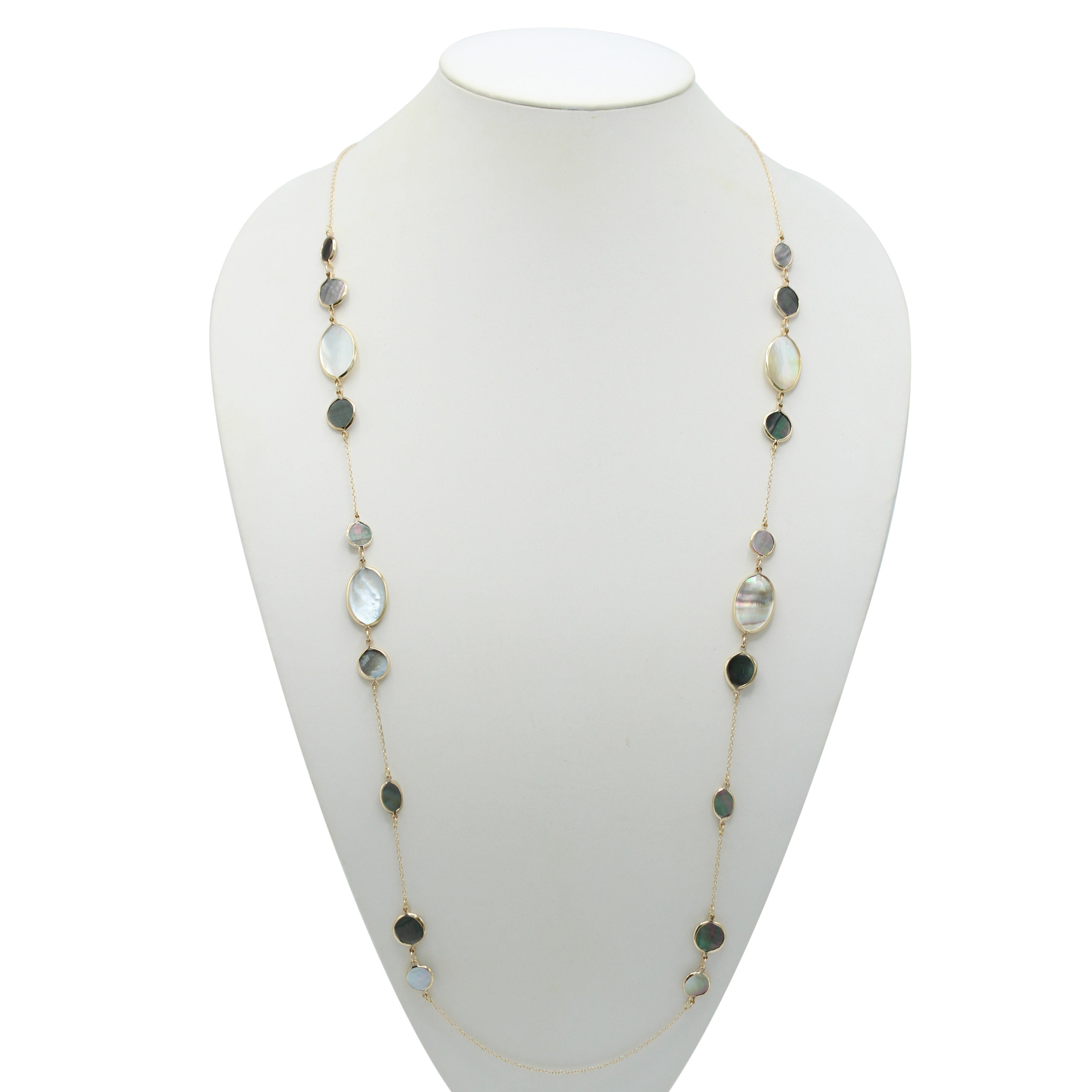 GOLD ABALONE AND MOTHER OF PEARL LONG CHAIN NECKLACE #SQGN20010319AB