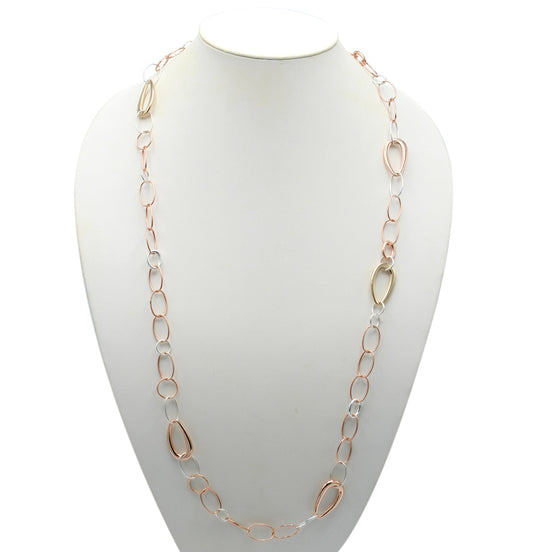 TRI TONE LINK CHAIN LONG NECKLACE #SQGN20011002TR (MB14)
